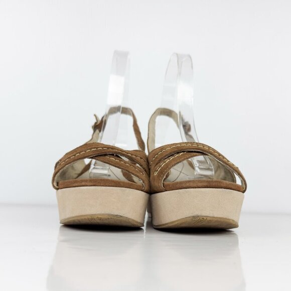 VTG HUSH PUPPIES Sling Back Suede‎ Peep Toes Wedges Platform Brown Sandals 7 M - Picture 4 of 12